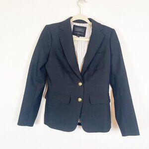 J. Crew Women's 2 Navy Rhodes Blazer Gold Button Italian‎ Wool Careerwear Preppy